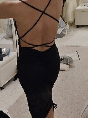 Strappy back length adjustable midi maxi black dress